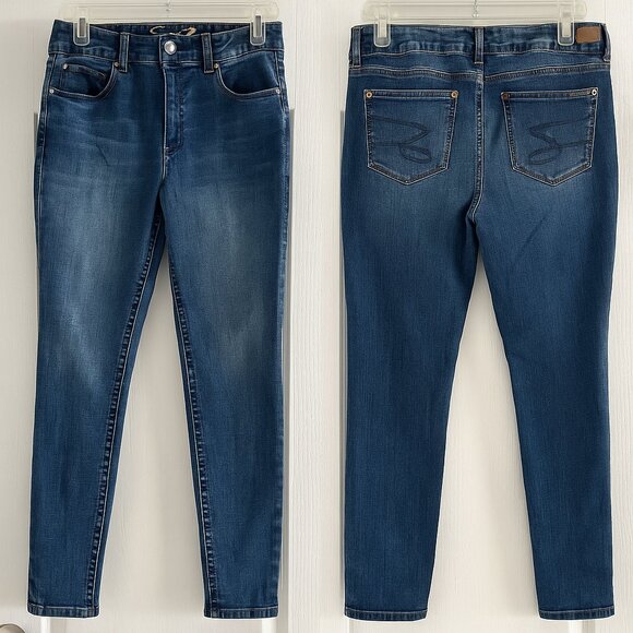 Seven7 Plus Size 14 High Rise Slim Straight Jeans Blue Stretch Denim - Picture 1 of 11